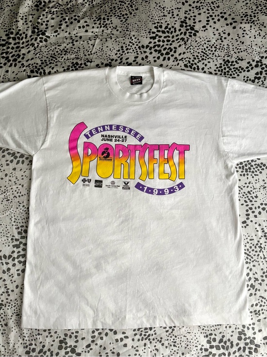 Other - Tennessee Sportsfest 1993 Graphic Tee - White with Pink/Yellow/Purple Print